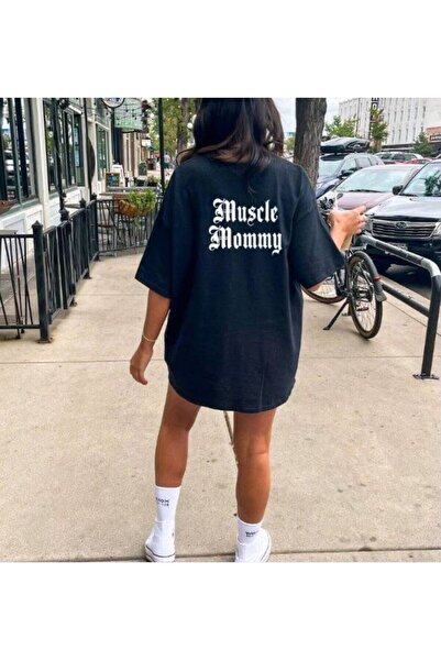 JANTIL MODA Navy Blue Oversize Crew Neck Printed Women's Tunic T-Shirt