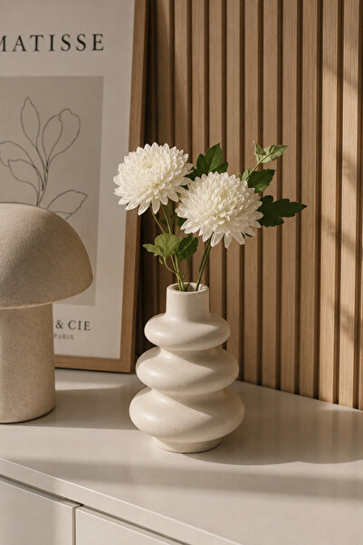 Dezora Home Modern Taş Tozu Dekoratif Vazo – Minimalist Çiçek Vazosu, Salon v...