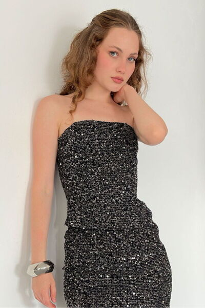 VERYMODA Sequin Strapless Blouse - Black |   D3123