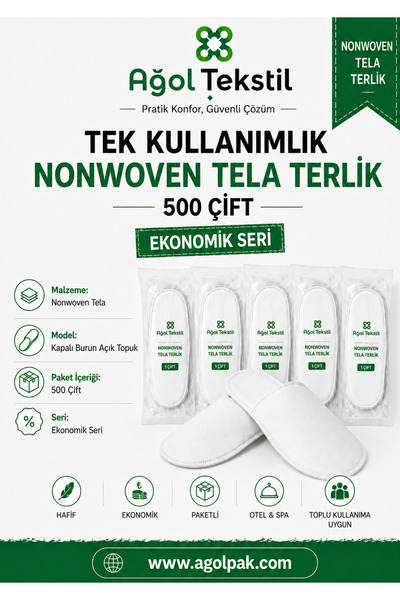 ağol tekstil Disposable Nonwoven Insoles Hotel Spa Guest Slippers 500 Pairs W...