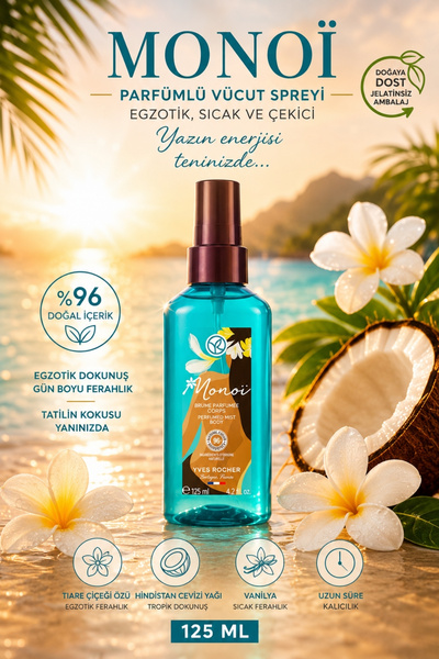 Yves Rocher Tiare Çiçeği ve Hindistan Cevizi Notalı Egzotik Sıcak Vegan Vücut...