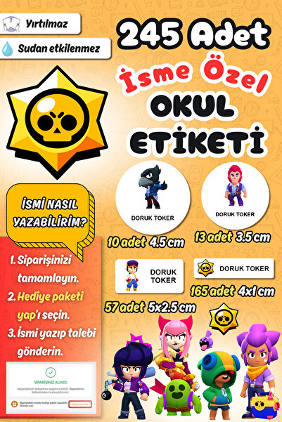 Sticker Ekspres Okul Etiketi Yeni Brawl Stars Kalem Defter Etiketi Özel İsim ...