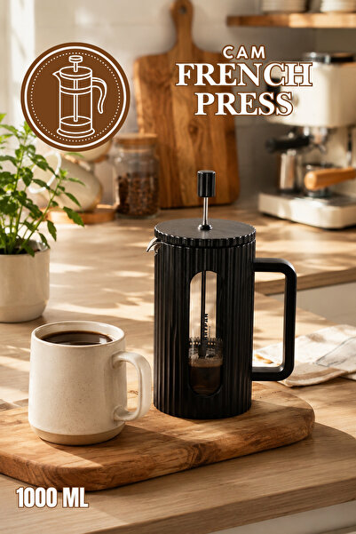 Porsima Smartpan BV093 French Press Paslanmaz Çelik Süzgeçli Cam Bitki Çayı D...