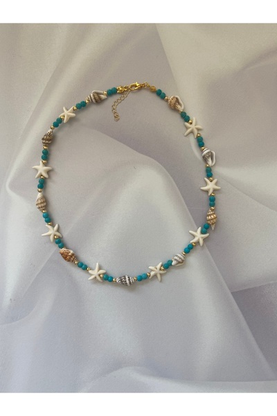 Burçin Örbük Accessory Deniz Yıldızı ve Deniz Kabuğu Detaylı Turkuaz Kolye