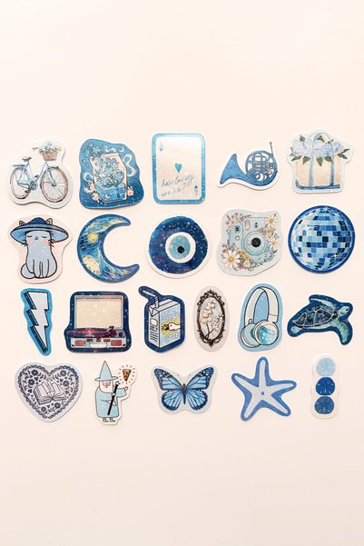 Baprile Blue Color Themed Hologram Stickers 21 Pieces Sticker Pack Waterproof Laptop Thermos Phone Sticker Set