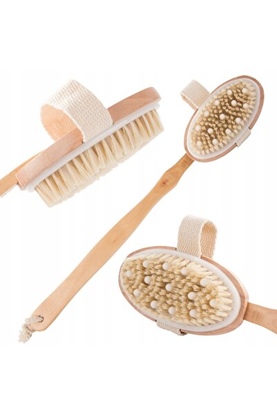 VERK Perie cu peri naturali pentru masaj corporal exfoliant, maner lung