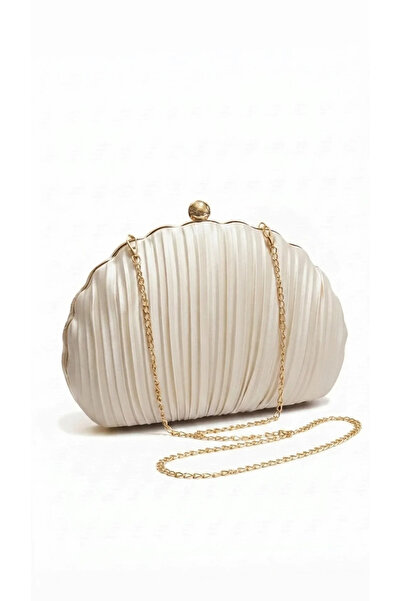 Famels Oyster Model Pleated Satin Model Handbag Wedding Engagement Evening Dr...
