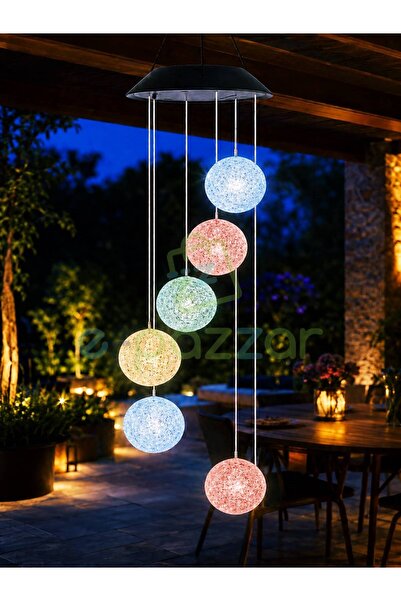 epazzar Multicolor Renk Geçişli Kristal 6 Top Silikon Sarkıt Solar Panelli Bahçe Veranda Dekoratif Led Işık
