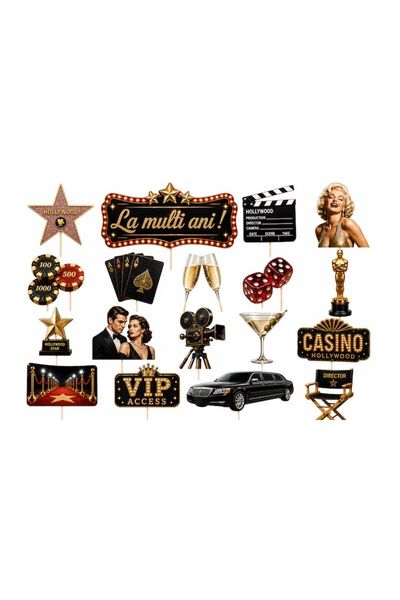 DecoParty Set de decorațiuni pentru tort – Tematică HOLLYWOOD, 18 piese, Cart...