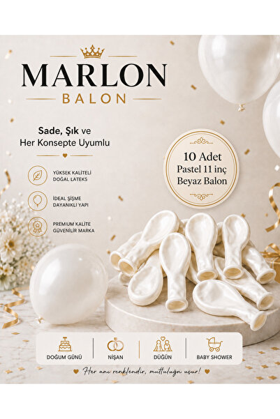 Marlon Balon Pastel Beyaz Lateks Balon 11 İnç 10 Adet Doğum Günü Nişan Düğün ...