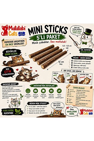MATATABİ CATS Mini Sticks 5-Pack | Natural Thin Matatabi Stick Cat Toy |   Th...