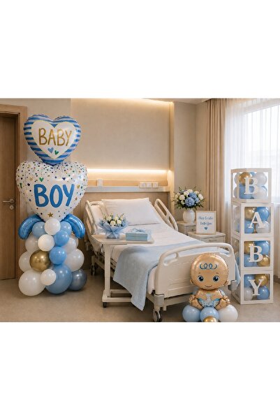 BKMC PARTY Hastane Odası Süsleme Seti Erkek Bebek | Baby Boy Dekorasyon Seti ...