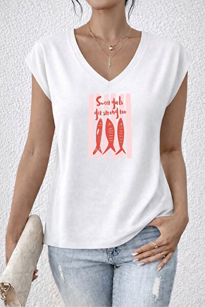 Deocept Women's Mix Printed V-Neck Sleeveless Regular Fit Comfortable T-Shirt