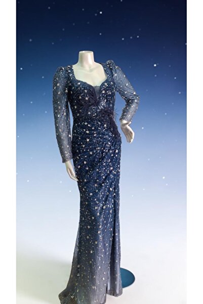 ceneric Evening Gown with Leg Slit Embellished with Embroidery for a Modern a...