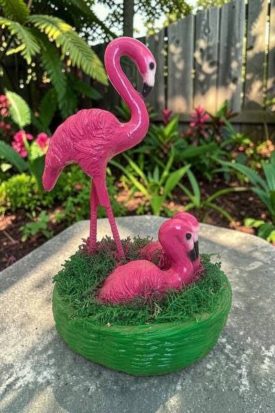 libre design Dekoratif 45 cm Fuşya Flamingo Anne ve Yavruları Biblo Obje Ev B...
