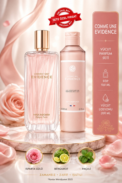 Yves Rocher Evidence Isparta Gülü & Paçuli Notalı Kadın Parfüm Seti - EDP 100...