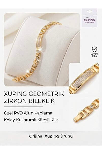 XUPING JEWELRY Xuping Gold Renk Zirkon Taşlı Özel Tasarım Kadın Bileklik - Şı...
