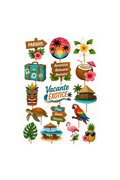 DecoParty Set de decorațiuni pentru tort – Tematică de vacanță exotică, 16 pi...