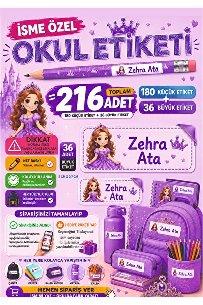 Joyygift Prenses Princess Temalı Okul Etiketi Kalem Defter Kitap Etiketi İsim...