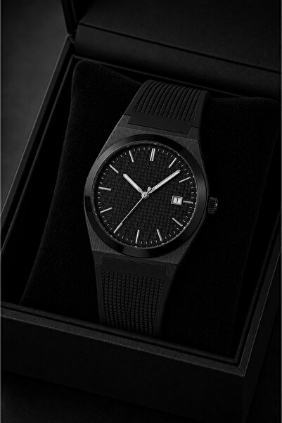Leerybee Silicone Cord Steel Case Calendar Black Men's Wristwatch with Specia...