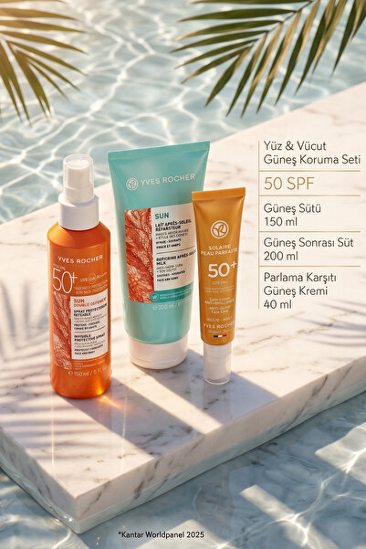 Yves Rocher SPF 50+ Yüksek Korumalı Güneş Spreyi, Parlama Karşıtı Yüz Kremi v...