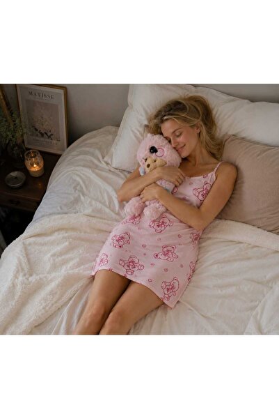 pijama KADIN AYICIK DESENLİ ASKILI MİNİ GECELİK