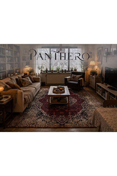 Panthero Home Bordo Siyah Klasik Madalyon Desenli Kaymaz Taban Süngerli Yıkan...