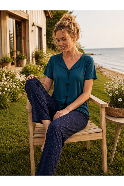 Pijamoni Ring Viskon Kadın Kısa Kollu Pijama Takımı