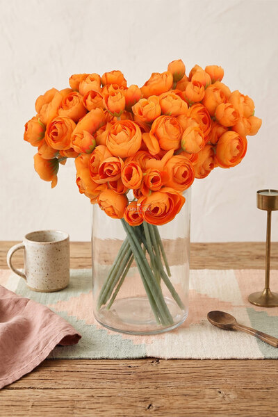 Yapay Çiçek Deposu Artificial Flower 36 Peony Muse Bud Rose Bouquet 30 cm Orange