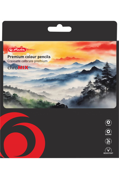 Herlitz Creioane colorate corp negru, mina 4mm, set 24 culori, blister,
