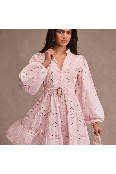 ginger love Women's Embroidered Belt Detailed Mini Dress