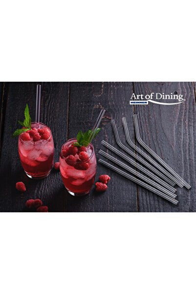 OEM SET OF 6 GLASS STRAWS + CLEANING BRUSH, ART OF DINING BY HEINNER