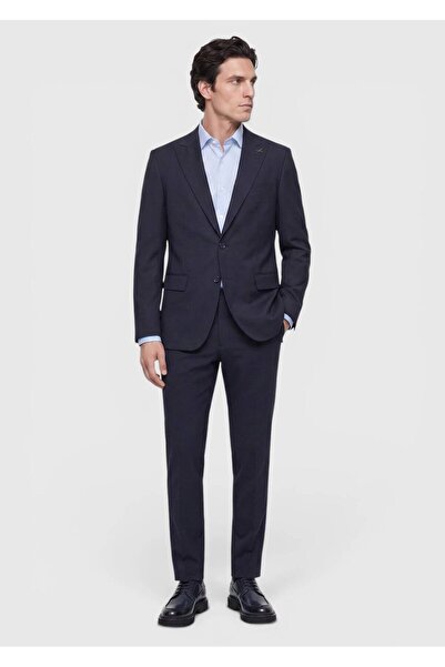 Ramsey Navy Blue Micro Modern Fit Wool Blended Suit
