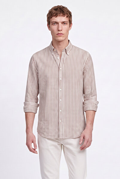 AC&Co / Altınyıldız Classics Men's Burgundy-White 100% Cotton Comfort Fit Rel...