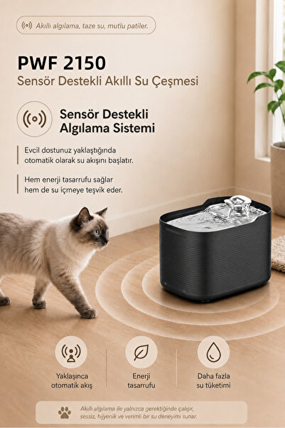 Premier Akıllı Otomatik Sensörlü Kedi Köpek Paslanmaz Çelik Su Çeşmesi 2,5L -...