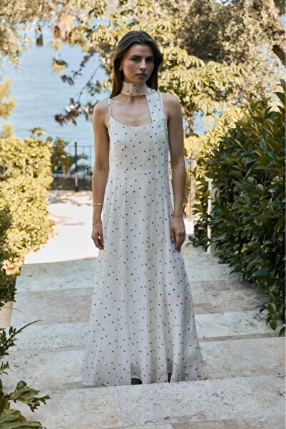 My Blog White Polka Dot Dress with Scarf Detail - 3469