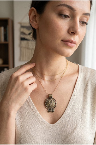 ZGNOVA Authentic Necklace with Cast Brass Pendant and Brass Chain