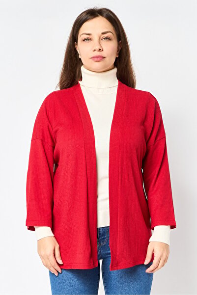 Bigdart Women Split Neck Textured Cardigan, Red