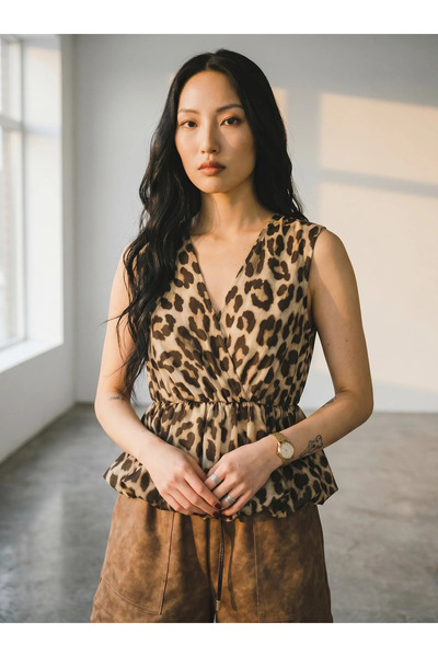 Haveone Top animal print cu croială bufantă