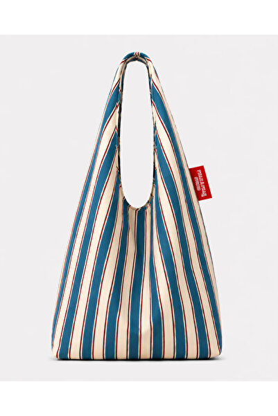 Fille a Fille Design Studio Blue Stripe Omuz Çantası, Kanvas Bez Çanta, Baskılı