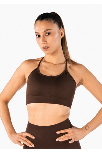 HARSFIT Women's Bitter Coffee Cross Back Seamless Sports Bra Gathering Sports Bustier Fitness Pilates Yoga Bra