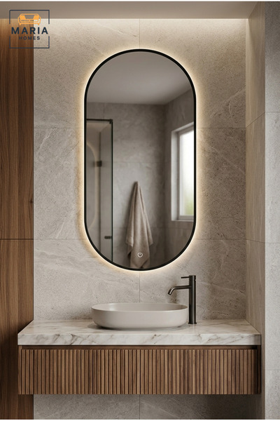 MARIA HOMES Modern Capsule-Shaped LED Wall Mirror with Touch Sensor, Backlit ...