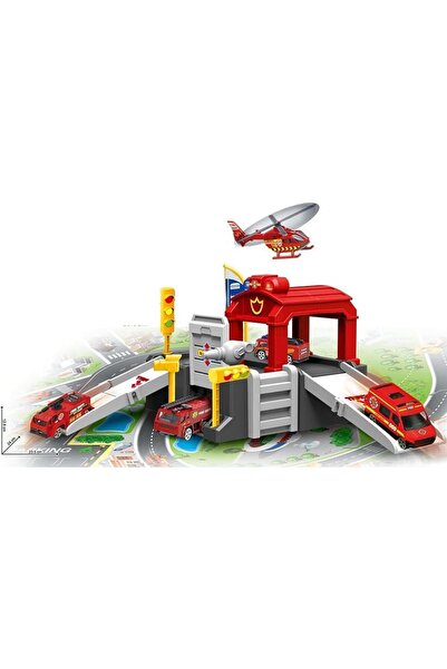 BAYBEE Fire Truck Parking Garage Playset with Helicopter Emergency Vehicles T...