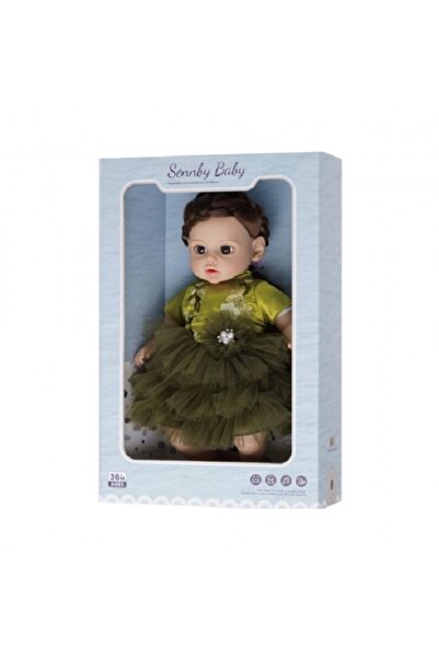 Sennby Baby Papusa cu corp moale si 6 sunete 35 cm bruneta cu rochie verde