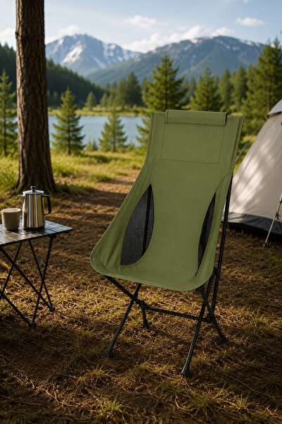 Outloft Yüksek Sırtlı Katlanabilir Kamp Sandalyesi Outdoor Piknik Balıkçı Kol...