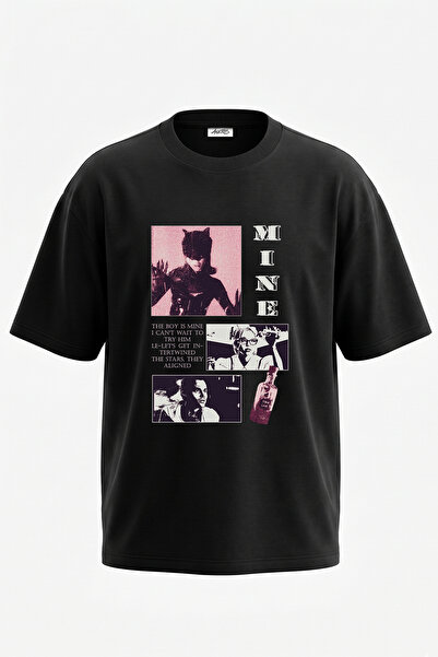 Anetos Catwoman Batman Design Printed Oversize Black T-Shirt