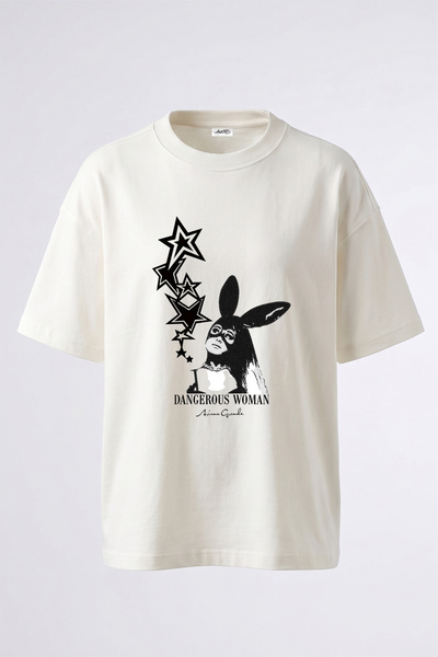 Anetos Dangerous Woman_4 Design Printed Oversize White T-Shirt