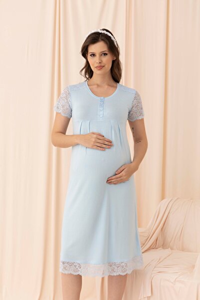noyalux Combed Cotton Lace Detailed Maternity Dress