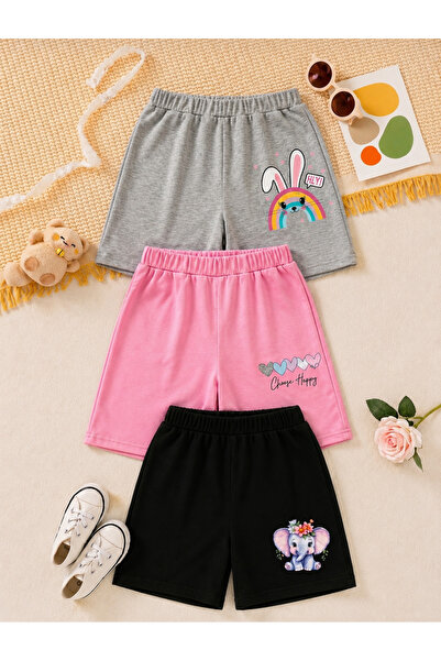 Kids Summer Girls 3-Piece Shorts Pink Black and Gray