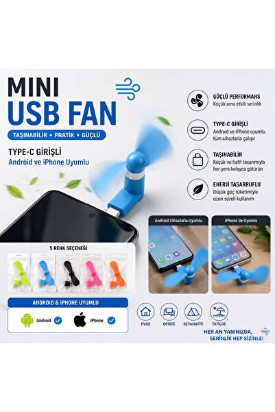 synshop Mini Type-C Telefon Fanı | Android & Type-C iPhone Uyumlu